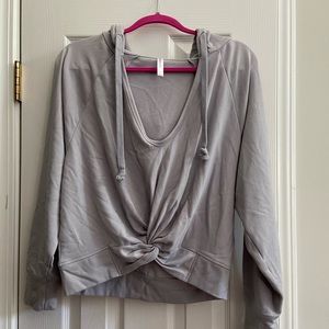 Fabletics Light Gray Knotted Hoodie Sweatshirt